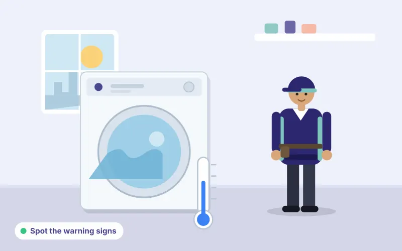 Illustration of a technician beside a washing machine with a thermometer