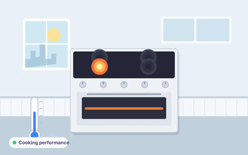 Illustration of an electric cooker with a glowing burner and a thermometer