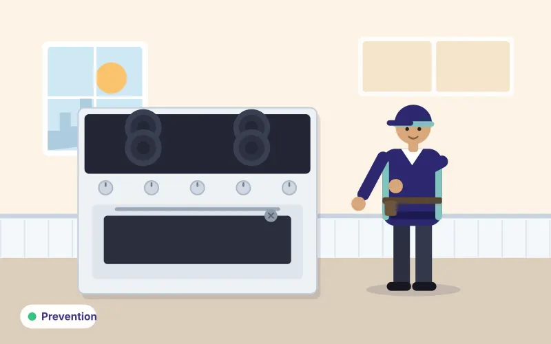 Illustration of a technician inspecting fixings on an electric stove